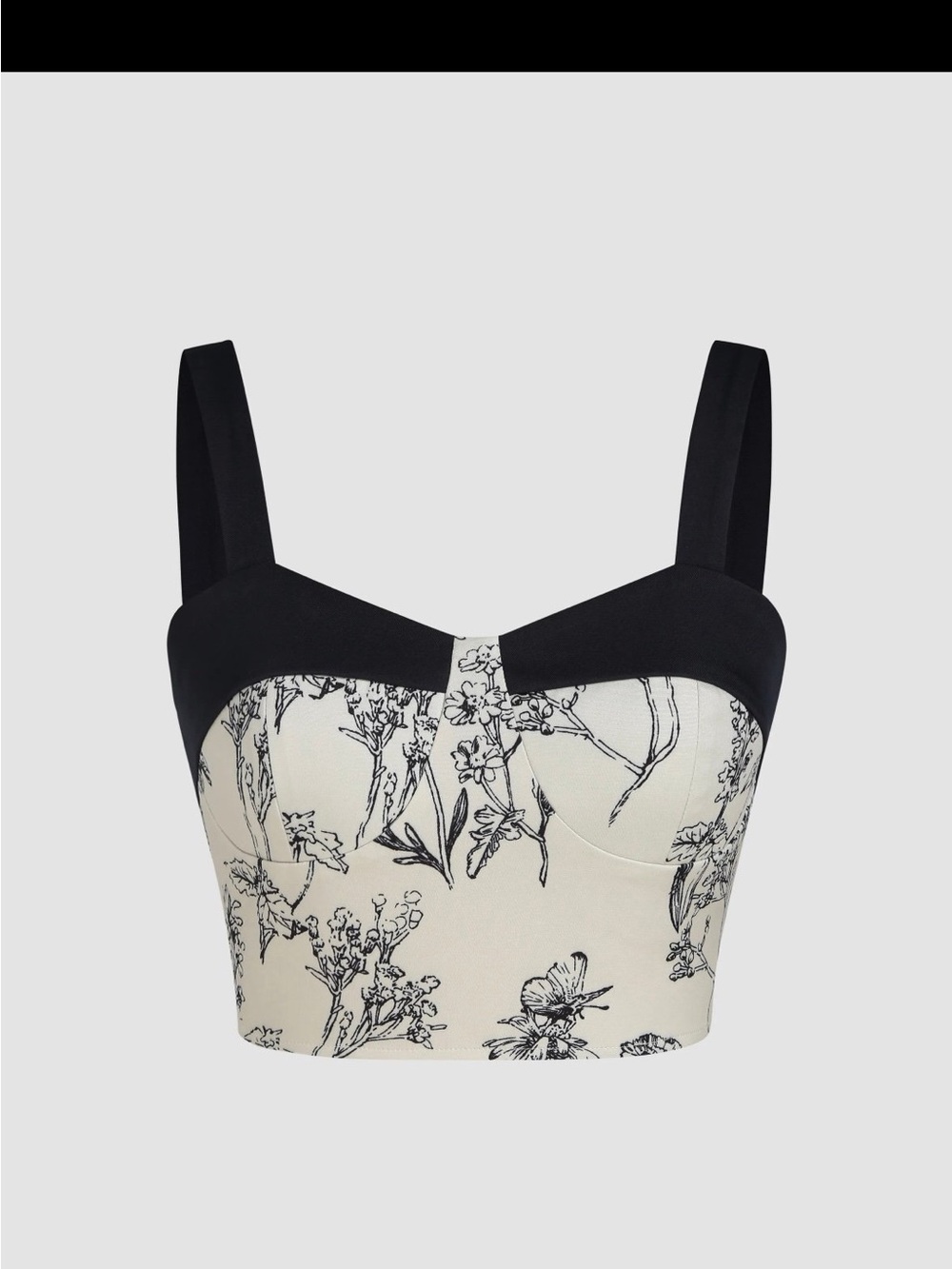 Floral Sculpted Bustier Crop Top in Black and Cream